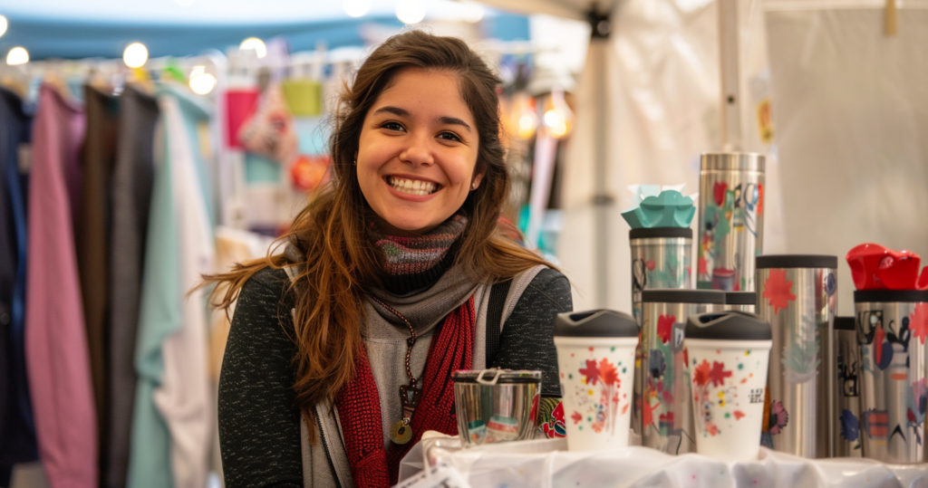 A Woman Working In A Craft Booth Selling Sublimation Products